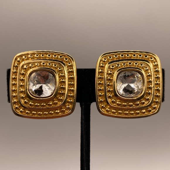 Vintage givenchy square crystal earring clip on - Picture 2 of 9